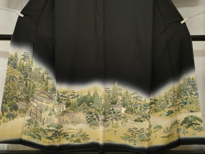 平和屋着物■豪華黒留袖　樹林風景文　暈し染め　正絹　逸品　未使用　CABL3518ev