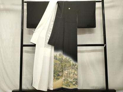 平和屋着物■豪華黒留袖　樹林風景文　暈し染め　正絹　逸品　未使用　CABL3518ev