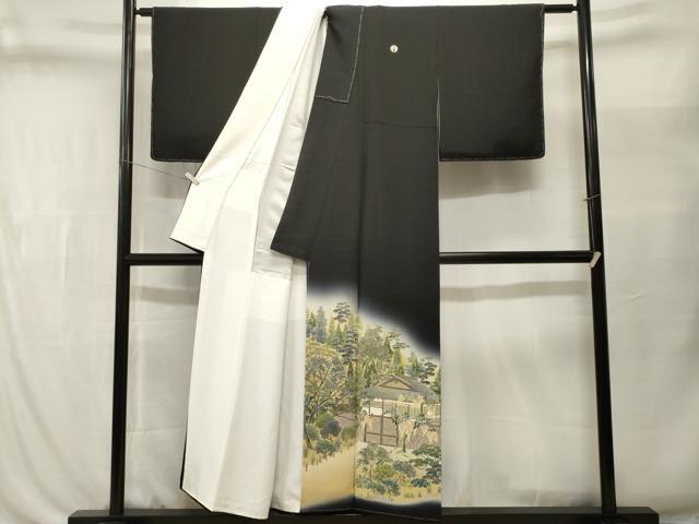 平和屋着物■豪華黒留袖　樹林風景文　暈し染め　正絹　逸品　未使用　CABL3518ev