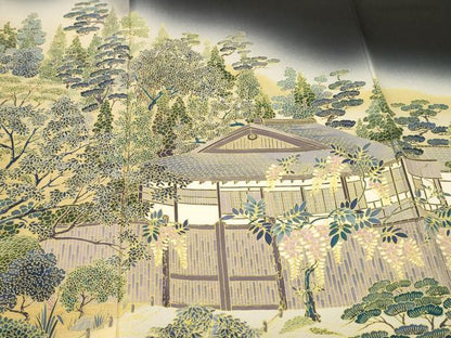 平和屋着物■豪華黒留袖　樹林風景文　暈し染め　正絹　逸品　未使用　CABL3518ev