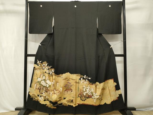 平和屋着物■豪華黒留袖　休み鳥花車文　金彩　正絹　逸品　CABL3520ev