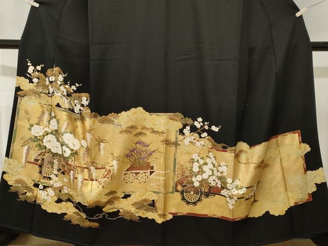 平和屋着物■豪華黒留袖　休み鳥花車文　金彩　正絹　逸品　CABL3520ev
