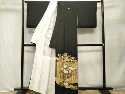 平和屋着物■豪華黒留袖　休み鳥花車文　金彩　正絹　逸品　CABL3520ev