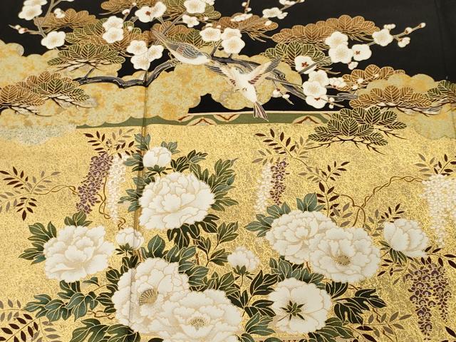 平和屋着物■豪華黒留袖　休み鳥花車文　金彩　正絹　逸品　CABL3520ev
