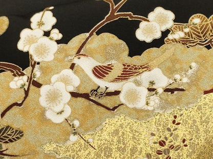 平和屋着物■豪華黒留袖　休み鳥花車文　金彩　正絹　逸品　CABL3520ev