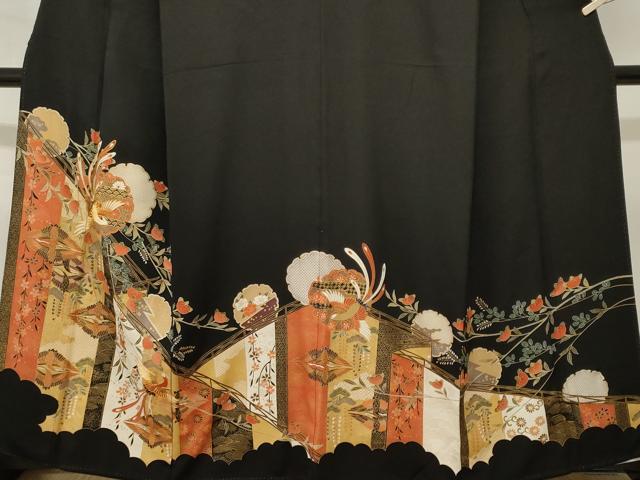 平和屋着物■豪華黒留袖　駒刺繍　双鶴鳳凰雪輪枝花文　金彩　正絹　逸品　CABL3522ev