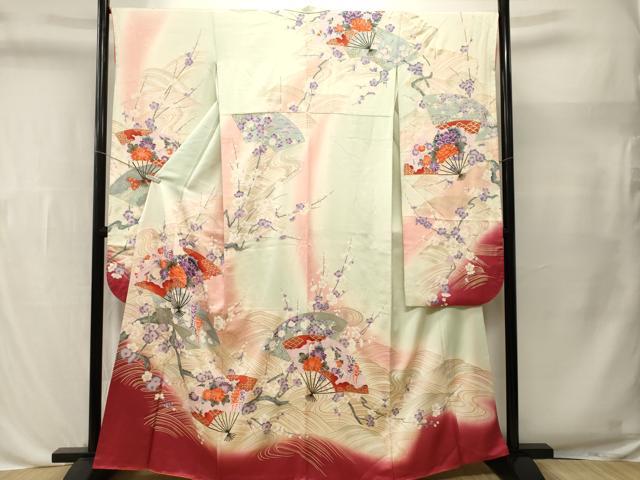 平和屋着物■豪華振袖　扇面地紙草花文　暈し染め　金彩　正絹　逸品　CABL3523ev