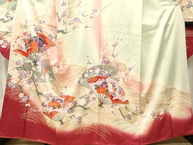 平和屋着物■豪華振袖　扇面地紙草花文　暈し染め　金彩　正絹　逸品　CABL3523ev