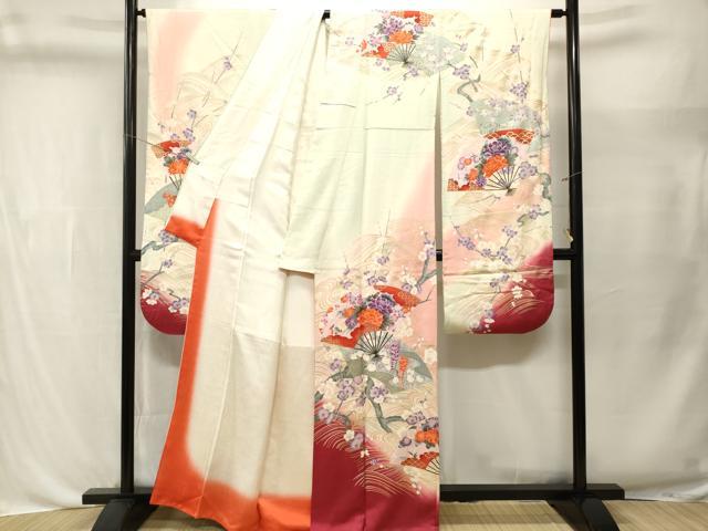 平和屋着物■豪華振袖　扇面地紙草花文　暈し染め　金彩　正絹　逸品　CABL3523ev