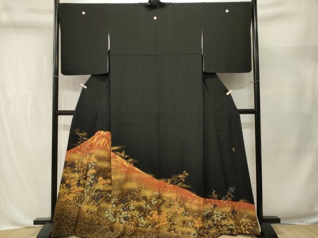 平和屋着物■豪華黒留袖　作家物　赤富士　枝花文　暈し染め　金彩　正絹　逸品　CABL3524ev
