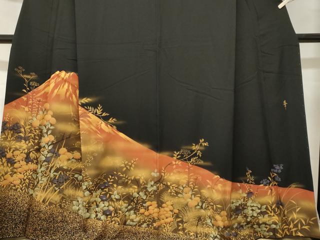 平和屋着物■豪華黒留袖　作家物　赤富士　枝花文　暈し染め　金彩　正絹　逸品　CABL3524ev
