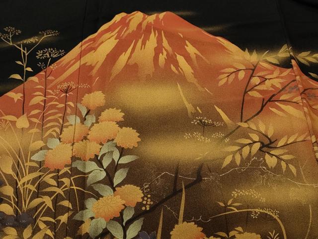 平和屋着物■豪華黒留袖　作家物　赤富士　枝花文　暈し染め　金彩　正絹　逸品　CABL3524ev