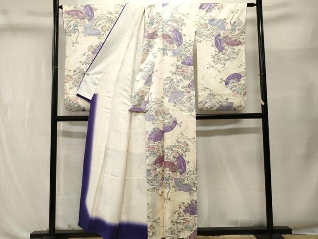 平和屋着物■小振袖　檜扇草花文　銀彩　正絹　逸品　CABL3525ev