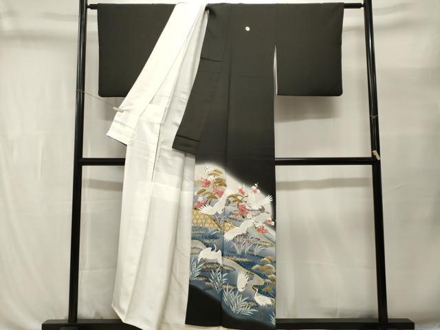 平和屋着物■豪華黒留袖　刺繍　籬飛鶴流水鴛鴦文　暈し染め　金彩　正絹　逸品　CABL3526ev