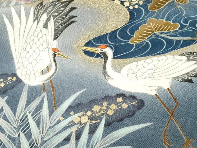 平和屋着物■豪華黒留袖　刺繍　籬飛鶴流水鴛鴦文　暈し染め　金彩　正絹　逸品　CABL3526ev