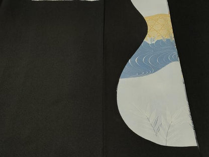 平和屋着物■豪華黒留袖　刺繍　籬飛鶴流水鴛鴦文　暈し染め　金彩　正絹　逸品　CABL3526ev