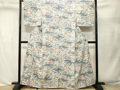 平和屋着物■上質な小紋　型染め　流水風景花文　正絹　逸品　CABL3533ev