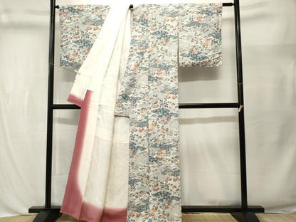 平和屋着物■上質な小紋　型染め　流水風景花文　正絹　逸品　CABL3533ev