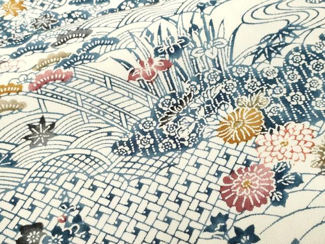 平和屋着物■上質な小紋　型染め　流水風景花文　正絹　逸品　CABL3533ev