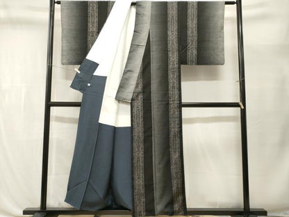 平和屋着物■上質な紬　幾何学間道　正絹　逸品　CABL3535ev