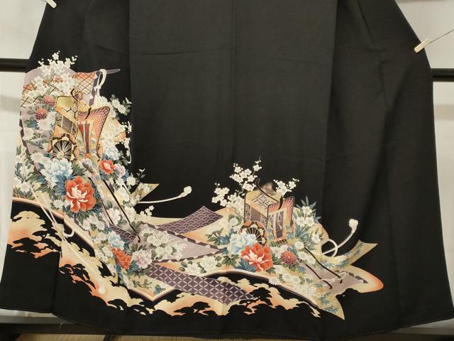 平和屋着物■豪華黒留袖　駒刺繍　几帳御所車花文　暈し染め　金彩　正絹　逸品　CABL3536ev