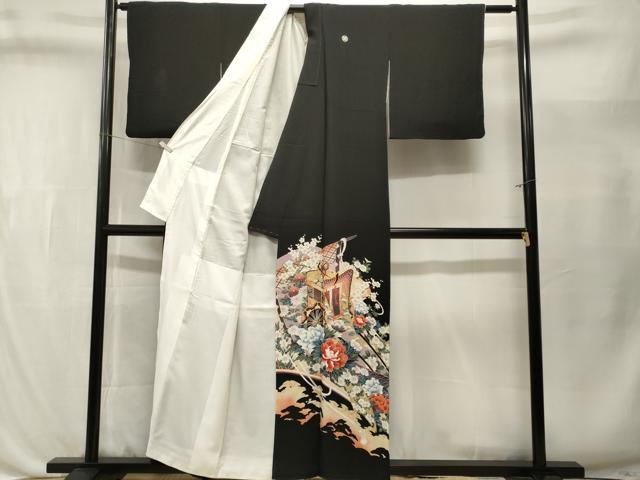 平和屋着物■豪華黒留袖　駒刺繍　几帳御所車花文　暈し染め　金彩　正絹　逸品　CABL3536ev