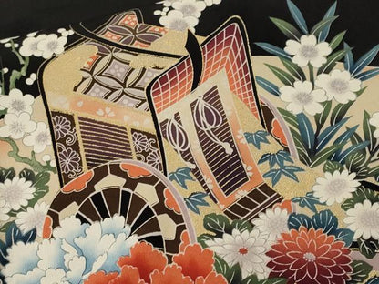 平和屋着物■豪華黒留袖　駒刺繍　几帳御所車花文　暈し染め　金彩　正絹　逸品　CABL3536ev