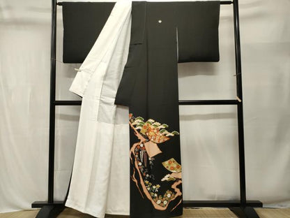 平和屋着物■豪華黒留袖　作家物　駒刺繍　藤花房色紙重ね宝尽し花文　金彩　正絹　逸品　CABL3538ev