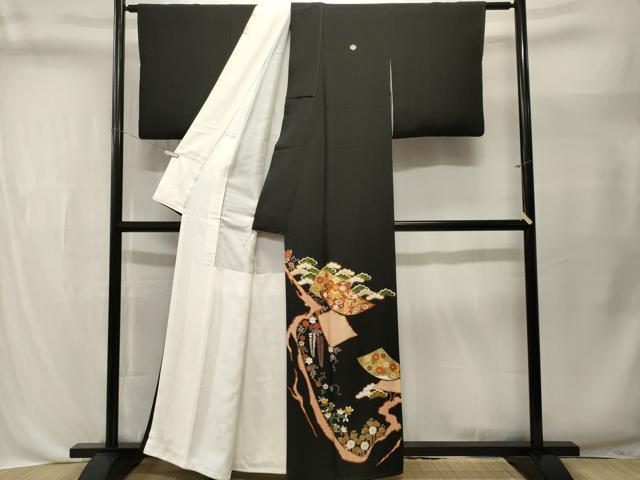 平和屋着物■豪華黒留袖　作家物　駒刺繍　藤花房色紙重ね宝尽し花文　金彩　正絹　逸品　CABL3538ev