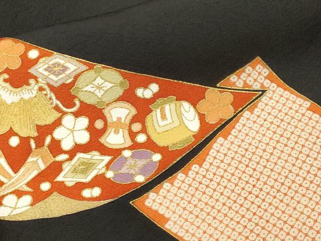 平和屋着物■豪華黒留袖　作家物　駒刺繍　藤花房色紙重ね宝尽し花文　金彩　正絹　逸品　CABL3538ev