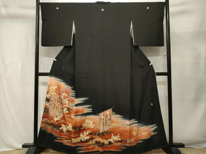 平和屋着物■豪華黒留袖　作家物　駒刺繍　几帳飛鶴流水草花文　暈し染め　金銀彩　正絹　逸品　CABL3540ev