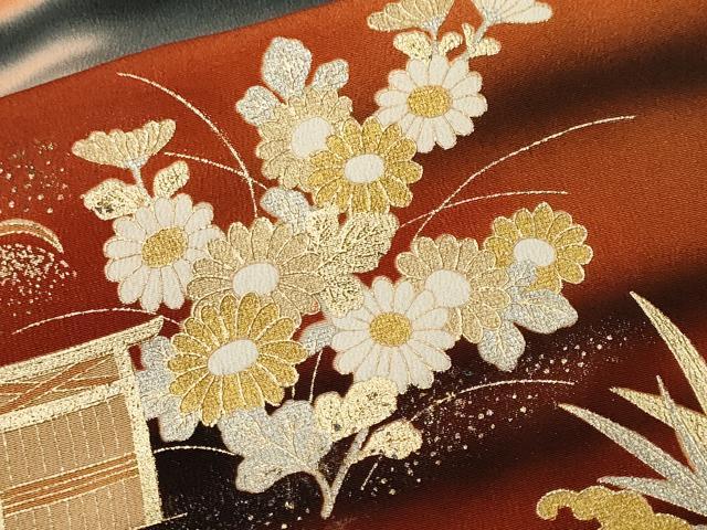 平和屋着物■豪華黒留袖　作家物　駒刺繍　几帳飛鶴流水草花文　暈し染め　金銀彩　正絹　逸品　CABL3540ev