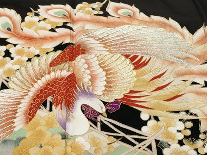 平和屋着物■豪華黒留袖　刺繍　鳳凰枝梅文　金銀彩　正絹　逸品　CABL3542ev