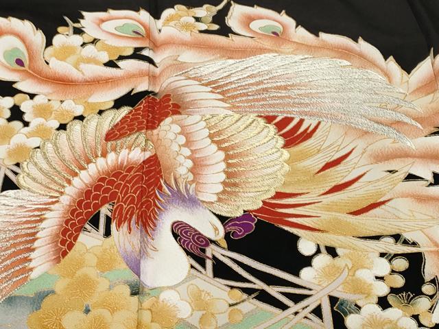 平和屋着物■豪華黒留袖　刺繍　鳳凰枝梅文　金銀彩　正絹　逸品　CABL3542ev