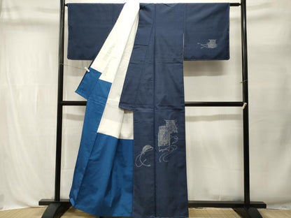 平和屋着物■訪問着　紬地　御所車草花文　正絹　逸品　CABL3543ev