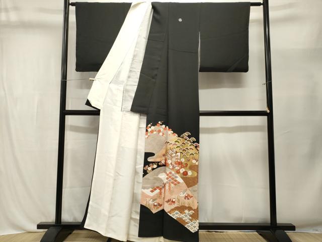 平和屋着物■豪華黒留袖　刺繍　遠山鴛鴦花文　金彩　正絹　逸品　CABL3544ev
