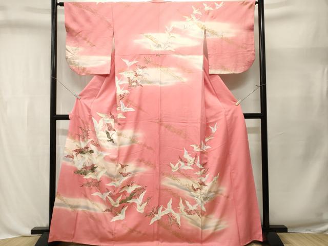平和屋着物■訪問着　飛鶴草花文　暈し染め　金彩　正絹　逸品　CABL3547ev