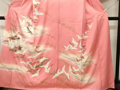 平和屋着物■訪問着　飛鶴草花文　暈し染め　金彩　正絹　逸品　CABL3547ev