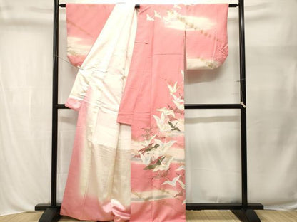 平和屋着物■訪問着　飛鶴草花文　暈し染め　金彩　正絹　逸品　CABL3547ev