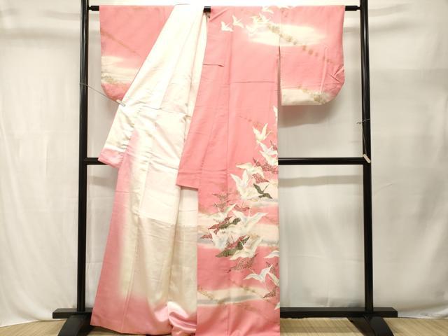 平和屋着物■訪問着　飛鶴草花文　暈し染め　金彩　正絹　逸品　CABL3547ev