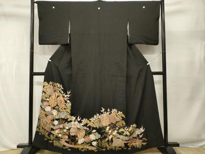 平和屋着物■豪華黒留袖　駒刺繍　鼓　舟　松竹梅　金彩　正絹　逸品　CABL3549ev