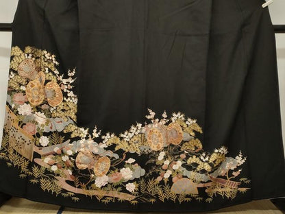 平和屋着物■豪華黒留袖　駒刺繍　鼓　舟　松竹梅　金彩　正絹　逸品　CABL3549ev