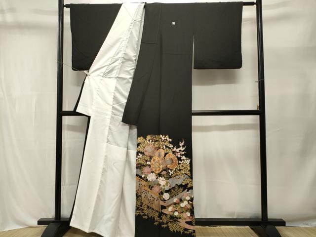 平和屋着物■豪華黒留袖　駒刺繍　鼓　舟　松竹梅　金彩　正絹　逸品　CABL3549ev