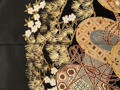 平和屋着物■豪華黒留袖　駒刺繍　鼓　舟　松竹梅　金彩　正絹　逸品　CABL3549ev