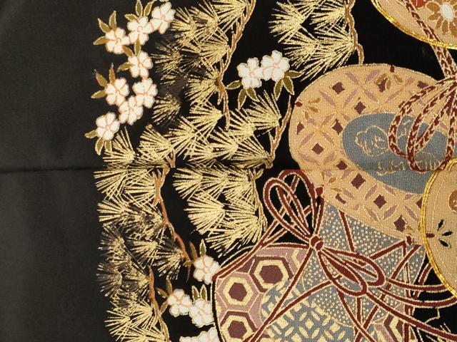 平和屋着物■豪華黒留袖　駒刺繍　鼓　舟　松竹梅　金彩　正絹　逸品　CABL3549ev