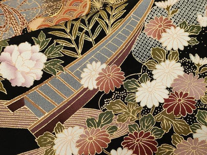 平和屋着物■豪華黒留袖　駒刺繍　鼓　舟　松竹梅　金彩　正絹　逸品　CABL3549ev