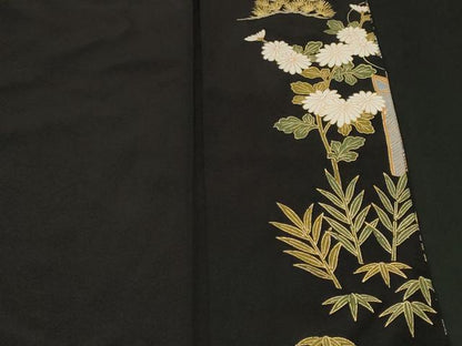 平和屋着物■豪華黒留袖　駒刺繍　鼓　舟　松竹梅　金彩　正絹　逸品　CABL3549ev