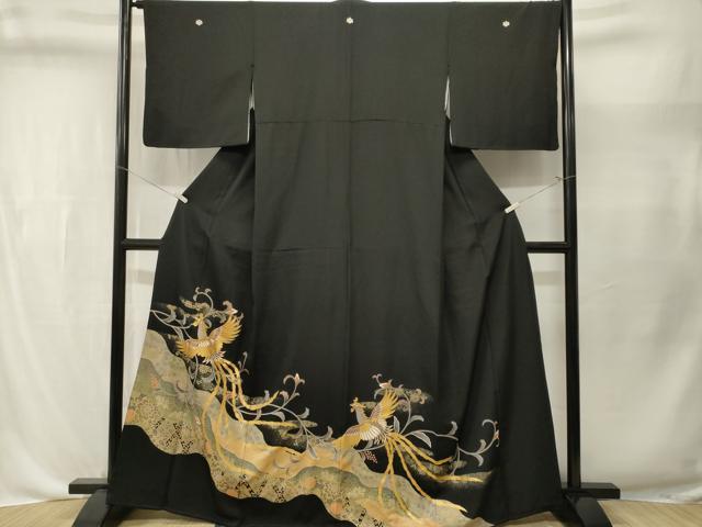 平和屋着物■豪華黒留袖　駒刺繍　鳳凰更紗花文　金彩　正絹　逸品　CABL3550ev