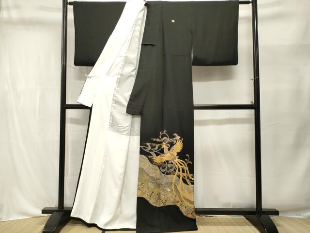 平和屋着物■豪華黒留袖　駒刺繍　鳳凰更紗花文　金彩　正絹　逸品　CABL3550ev