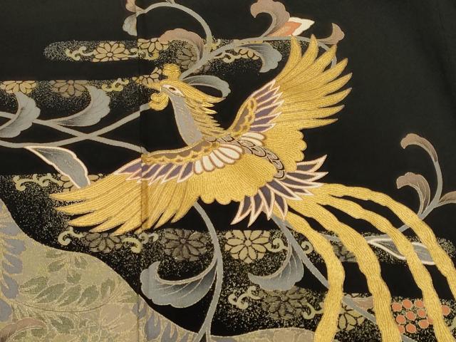 平和屋着物■豪華黒留袖　駒刺繍　鳳凰更紗花文　金彩　正絹　逸品　CABL3550ev